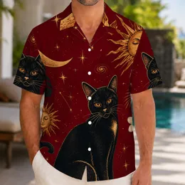 Black Cat Celestial Moon And Sun Motif For Nighttime Getaways And Resort Wear For Men Hawaiian Shirt