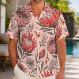 Coral Protea Blooms in Rose Tones for Tropical Resort Getaways and Island Weekends Hawaiian Shirt