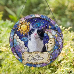 Personalized Cat Photo Suncatcher – Custom Pet Name Celestial Sun & Moon Window Hanging, Cat Lover Gift