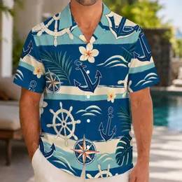 Nautical Anchor Wheel Motifs for Seaside Getaways and Summer Sailing Style for Men Hawaiian Shirt