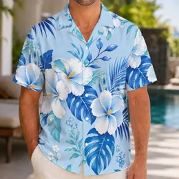 Blue Floral Coastal Escape for Couples, Resort Travel Style for Him and Her Together Hawaiian Shirt