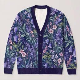 Lavender Meadow Florals For Autumn Layering, Romantic Vacation Style For Women And Dates All-over Print Knitted Cardigan