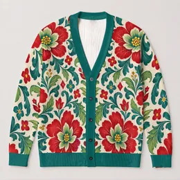 Red Floral Folk Motifs for Spring Layering And Everyday Outings for Women And Teens All-over Print Knitted Cardigan