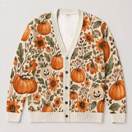 Women's Pumpkin Flower Jack-O-Lanterns for Autumn Layering and Halloween Gatherings All-over Print Knitted Cardigan