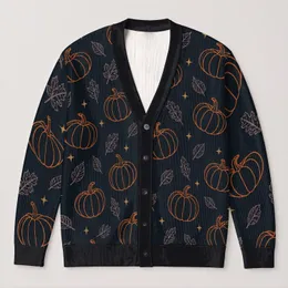 Mickey Pumpkin and Autumn Leaf Motifs for Halloween Party Season All-over Print Knitted Cardigan