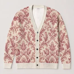 Dusty Rose Damask Florals for Soft Spring Layers, Romantic Everyday Styling, and Gifting All-over Print Knitted Cardigan