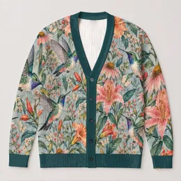 Hummingbird Wildflower Garden For Relaxed Spring Layering And Everyday Gift Giving All-over Print Knitted Cardigan
