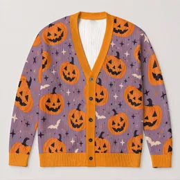 Retro Pumpkin Bats And Stars For Halloween Gatherings And Autumn Layering Women All-over Print Knitted Cardigan