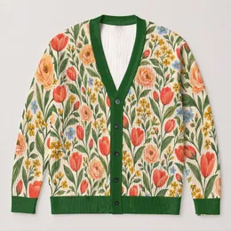 Red Tulip Floral Garden for Spring Vacation Style and Relaxed Everyday Layering for Women All-over Print Knitted Cardigan