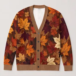 Autumn Maple Leaves For Cozy Layering, Vacation Outings, And Everyday Style Wear All-over Print Knitted Cardigan