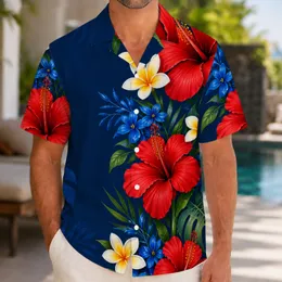 Blue Hibiscus and Plumeria Beach Blooms for Tropical Vacations and Resort Days for Men Hawaiian Shirt