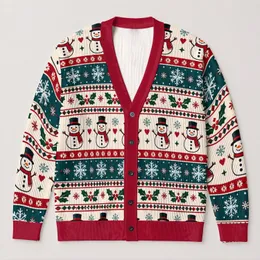 Snowman Snowflake Holly Holiday Style for Cozy Christmas Parties and Winter Gatherings All-over Print Knitted Cardigan
