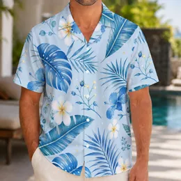 Blue Botanical Resort Leaves And Flowers For Matching Vacation Looks For Couples Hawaiian Shirt
