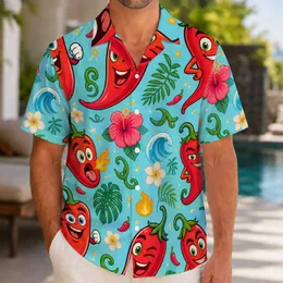 Bold Cartoon Chili Pepper Characters for Beach Holidays and Summer Parties for Men Hawaiian Shirt