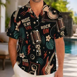 Rock Music Icons and Electric Guitar Motifs for Concert Nights and Summer Getaways for Men Hawaiian Shirt