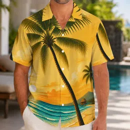 Golden Sunset Coconut Palm Beach Scene For Resort Getaways And Summer Vacation Style Hawaiian Shirt