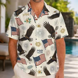 Patriotic Bald Eagles and Flags for America 250th Celebration Beach Holiday Gift Hawaiian Shirt