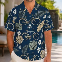 Vintage Bicycle Tropical Leaves for Beach Vacations and Cycling Adventures for Men Hawaiian Shirt