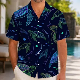 Neon Sea Turtle Beach Escape for Summer Vacations and Coastal Night Adventure Seekers Hawaiian Shirt