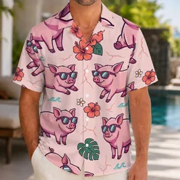 Pink Sunglasses Pigs for Sunny Beach Days, Summer Getaways, and Pig Lover Vacation Fun Hawaiian Shirt
