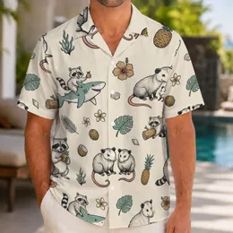 Funny Raccoon, Opossum and Shark Beach Outfit for Animal Lovers on Vacation Getaways Hawaiian Shirt
