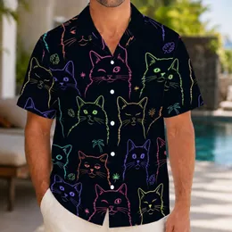 Neon Cat Beach Party Look for Tropical Vacations, Resort Nights, and Cat Lovers Gift Hawaiian Shirt
