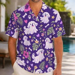 Cute Ghost Dog with Tiny Bone Charms for Playful Summer Beach Days and Vacation Lovers Hawaiian Shirt
