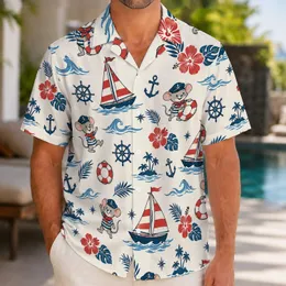 Nautical Sailboats, Anchors and Sailor Mice for Sunny Coastal Getaways and Cruise Days Hawaiian Shirt