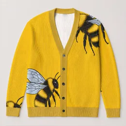 Golden Bumble Bees for Casual Commuting and Everyday Layering, Women’s Gift Idea All-over Print Knitted Cardigan