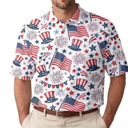American Flag Icons and Patriotic Motifs for Fourth of July Golf Celebrations for Her Men's Polo Shirt