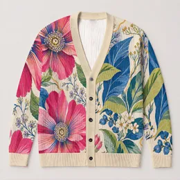 Abstract Botanical Blooms For Relaxed Autumn Layering, Colorful Women’s Everyday Style All-over Print Knitted Cardigan