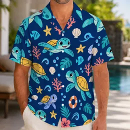 Cute Blue Sea Turtles and Ocean Icons for Sunny Summer Beachside Adventures with Friends Hawaiian Shirt