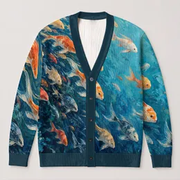 Colorful Fish Ocean Scene for Relaxed Summer Layering and Artistic Everyday Style All-over Print Knitted Cardigan