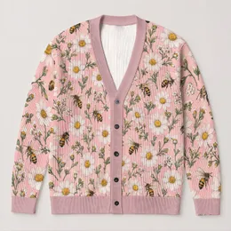 Daisy Bee Meadow Motifs For Everyday Layering And Casual Spring Outfits For Women All-over Print Knitted Cardigan
