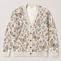Pastel Butterfly Garden Motifs for Spring Outings and Everyday Layering for Women All-over Print Knitted Cardigan