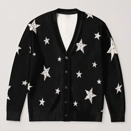 White Star Motifs for Festive Winter Layering and Relaxed Everyday Casual Wear Looks All-over Print Knitted Cardigan