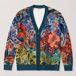 Abstract Botanical Color Fields For Vintage Commuting And Casual Layered Everyday Wear All-over Print Knitted Cardigan