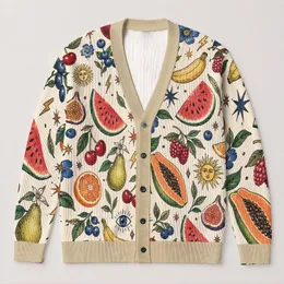 Colorful Fruit Motifs For Playful Everyday Layering And Weekend Casual Outfits For Women All-over Print Knitted Cardigan