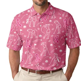 Pink Ribbon Golf Stick Figures for Cancer Awareness Events and Survivor Support Gifts Men's Polo Shirt