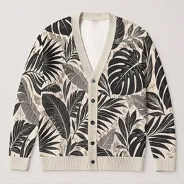 Black White Tropical Leaf Foliage For Relaxed Everyday Layering Women's Casual Style All-over Print Knitted Cardigan