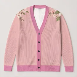Soft Pink Botanical Shoulder Blossoms For Cozy Autumn Layering And Weekend Outings All-over Print Knitted Cardigan