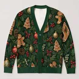 Gingerbread Friends And Evergreen Ornaments For Cozy Holiday Outings And Winter Layering All-over Print Knitted Cardigan