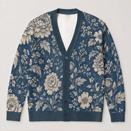Cream Botanical Blooms For Relaxed Weekend Layering And Everyday Garden-Inspired Style All-over Print Knitted Cardigan