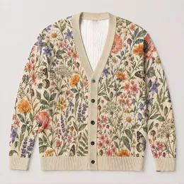 Butterflies and Wildflowers for Cottagecore Autumn Layering, Garden Strolls, Women All-over Print Knitted Cardigan