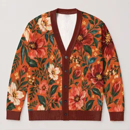 Coral Wildflower Blooms for Relaxed Everyday Layering and Weekend Outings All-over Print Knitted Cardigan