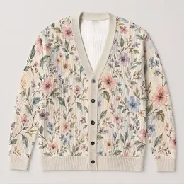 Pastel Wildflower Blooms and Botanical Sprigs for Soft Casual Everyday Layering for Women All-over Print Knitted Cardigan