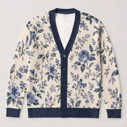 Indigo Botanical Blooms for Effortless Commuting and Everyday Layering Essential Wardrobe All-over Print Knitted Cardigan