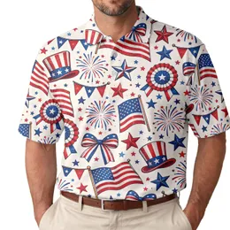 Red White Blue Americana Icons for Fourth of July Celebrations and Summer Golfers Men's Polo Shirt
