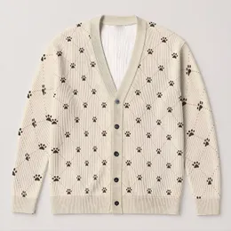 Black Paw Print Lattice for Cozy Dog Lover Layering and Everyday Casual Outfit Style All-over Print Knitted Cardigan