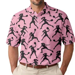 Pink Pickleball Player Silhouettes for Summer Court Days and Active Women Athletes Men's Polo Shirt